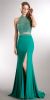 High Neck Jewel Top Jersey Skirt Long Prom Pageant Dress in Emerald Green